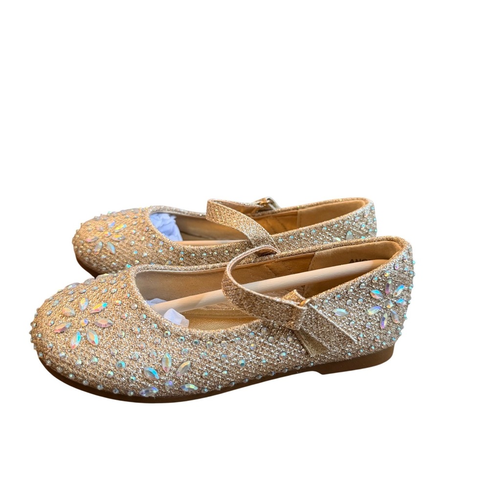 Dream Pairs Kids Gold Glitter Rhinestone Mary Jane Dress Shoe Size 8 Flower Girl